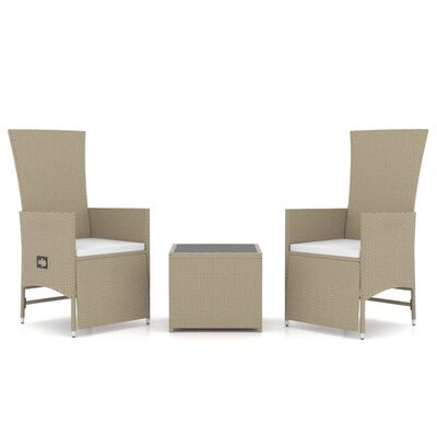 vidaXL 3-tlg. Garten-Lounge-Set Beige Poly Rattan & Stahl