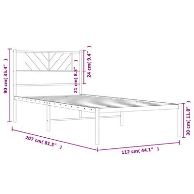 vidaXL Bettgestell mit Kopfteil Metall Weiß 107x203 cm