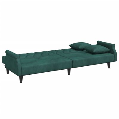 vidaXL Schlafsofa 2-Sitzer mit Kissen und Fußhocker Dunkelgrün Samt