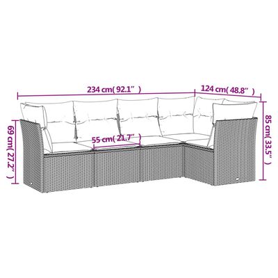 vidaXL 5-tlg. Garten-Sofagarnitur mit Kissen Beige Poly Rattan