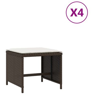 vidaXL Gartenhocker mit Kissen 4 Stk. Braun 40x40x35 cm Poly Rattan