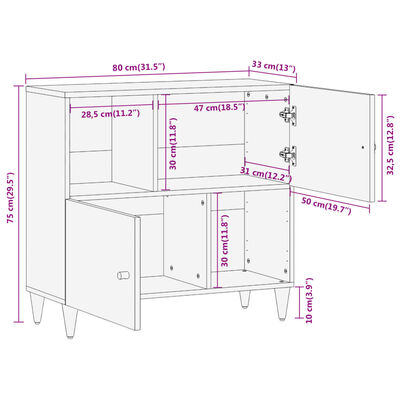 vidaXL Beistellschrank 80x33x75 cm Massivholz Mango