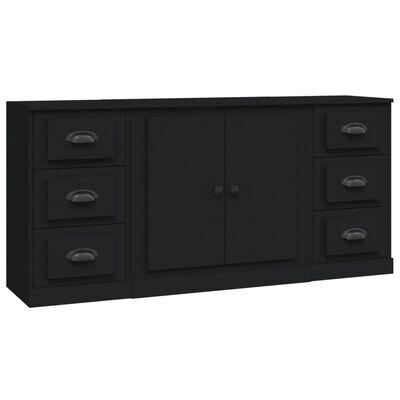 vidaXL Sideboards 3 Stk. Schwarz Holzwerkstoff