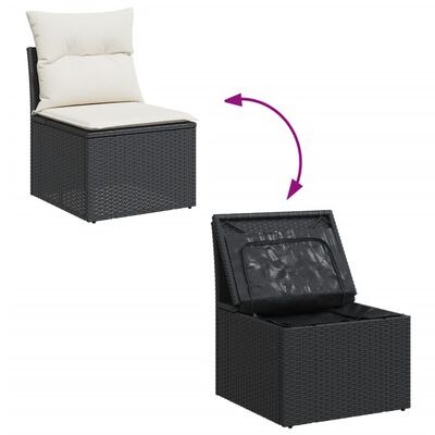 vidaXL 9-tlg. Garten-Sofagarnitur mit Kissen Schwarz Poly Rattan