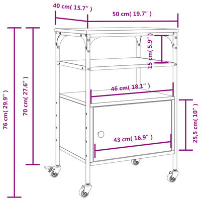 vidaXL Druckerständer 3 Ablagen Sonoma-Eiche 50x40x76 cm