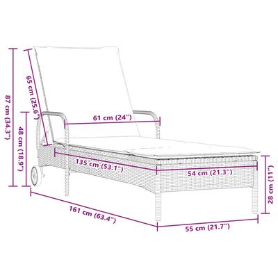 vidaXL Sonnenliege mit Rollen und Auflage Beige Poly Rattan