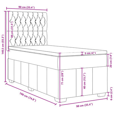 vidaXL Boxspringbett mit Matratze Taupe 90x190 cm Stoff