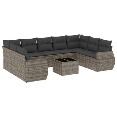 vidaXL 10-tlg. Garten-Sofagarnitur mit Kissen Grau Poly Rattan