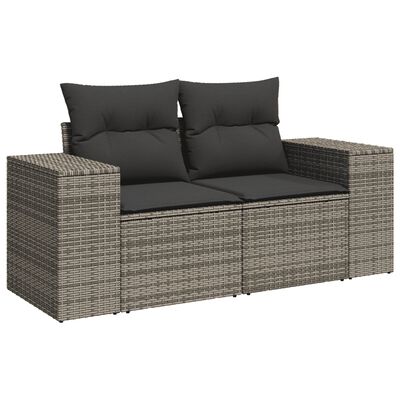 vidaXL 7-tlg. Garten-Sofagarnitur mit Kissen Grau Poly Rattan