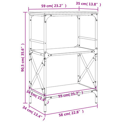 vidaXL Bücherregal 3 Böden Grau Sonoma 59x35x90,5 cm Holzwerkstoff