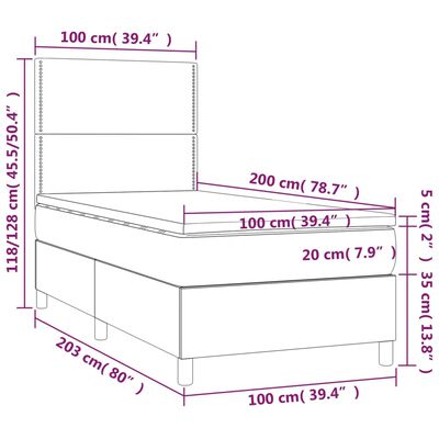 vidaXL Boxspringbett mit Matratze & LED Schwarz 100x200 cm Stoff