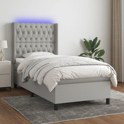 vidaXL Boxspringbett mit Matratze & LED Hellgrau 100x200 cm Stoff