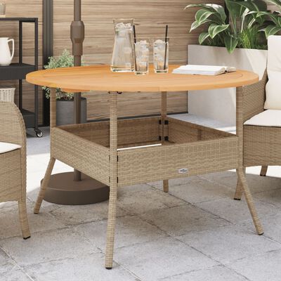 vidaXL Gartentisch mit Holzplatte Beige Ø110x71 cm Poly Rattan