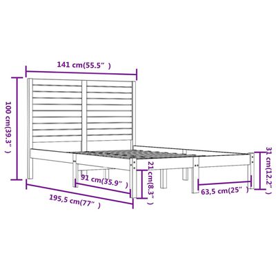 vidaXL Massivholzbett Schwarz 135x190 cm