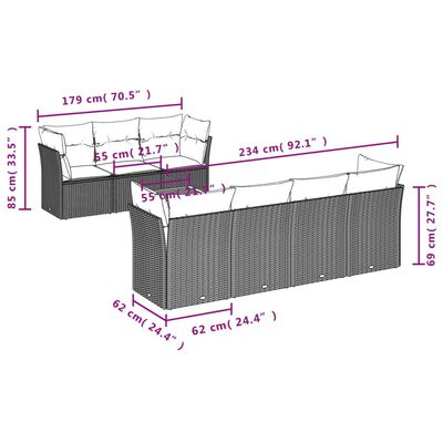 vidaXL 8-tlg. Garten-Sofagarnitur mit Kissen Grau Poly Rattan