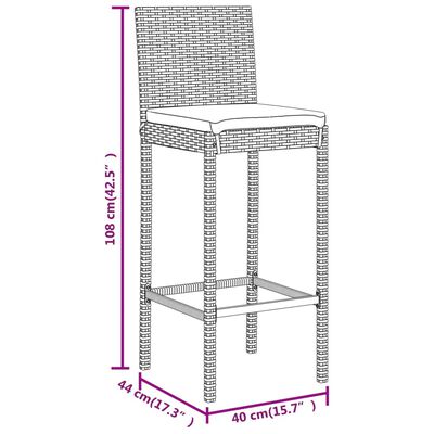 vidaXL 11-tlg. Gartenbar-Set mit Kissen Grau Poly Rattan