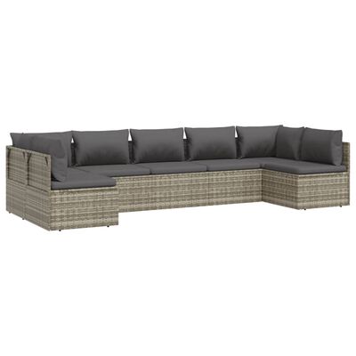 vidaXL 7-tlg. Garten-Lounge-Set mit Kissen Grau Poly Rattan