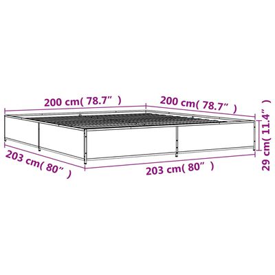 vidaXL Bettgestell Braun Eichen-Optik 200x200 cm Holzwerkstoff Metall