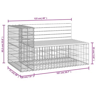 vidaXL Gartenbank aus Gabionen 122x71x65,5 cm Kiefernholz Imprägniert