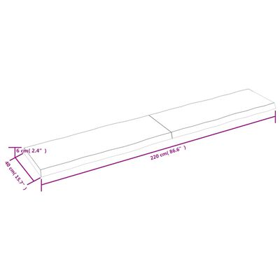 vidaXL Tischplatte 220x40x(2-6) cm Massivholz Behandelt Baumkante