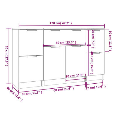 vidaXL Sideboards 3 Stk. Räuchereiche Holzwerkstoff