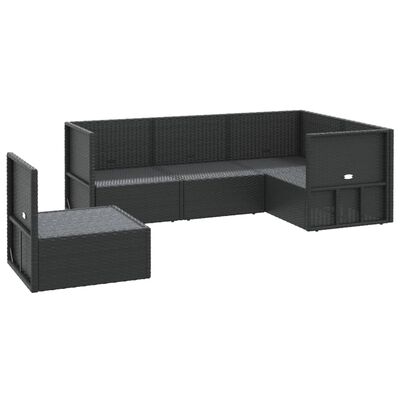 vidaXL 5-tlg. Garten-Lounge-Set mit Kissen Schwarz Poly Rattan