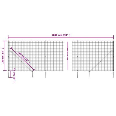 vidaXL Maschendrahtzaun mit Bodenhülsen Anthrazit 1,4x10 m