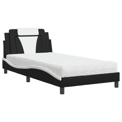 vidaXL Bett mit Matratze Schwarz und Weiß 100x200 cm Kunstleder