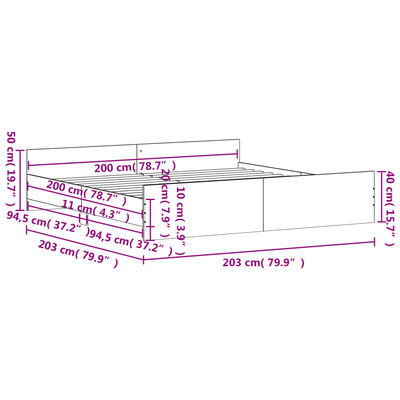 vidaXL Bettgestell mit Kopf- und Fußteil Grau Sonoma 200x200 cm