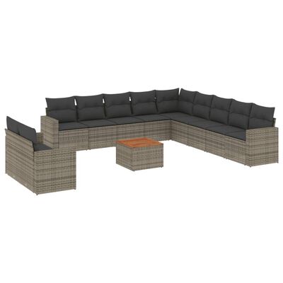 vidaXL 12-tlg. Garten-Sofagarnitur mit Kissen Grau Poly Rattan