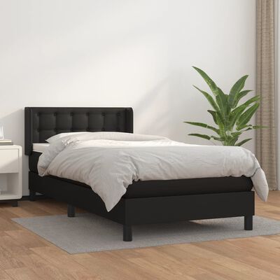 vidaXL Boxspringbett mit Matratze Schwarz 100x200 cm Kunstleder