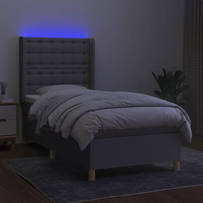 vidaXL Boxspringbett mit Matratze & LED Hellgrau 80x200 cm Stoff