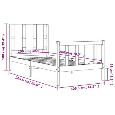 vidaXL Massivholzbett mit Kopfteil Schwarz 100x200 cm