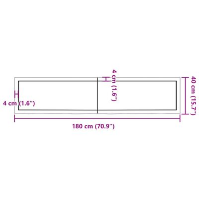 vidaXL Waschtischplatte 180x40x(2-6) cm Massivholz Unbehandelt