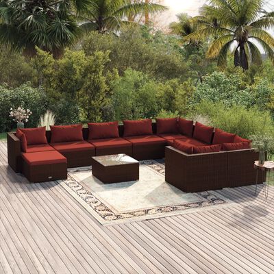 vidaXL 11-tlg. Garten-Lounge-Set mit Kissen Poly Rattan Braun