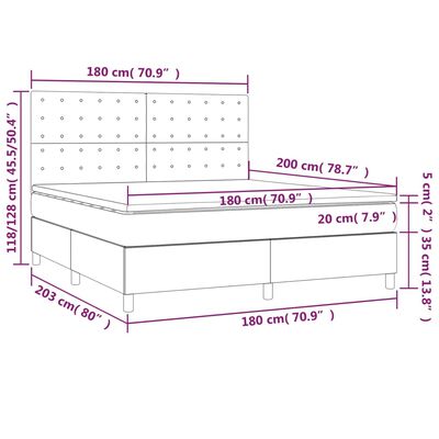 vidaXL Boxspringbett mit Matratze & LED Weiß 180x200 cm Kunstleder