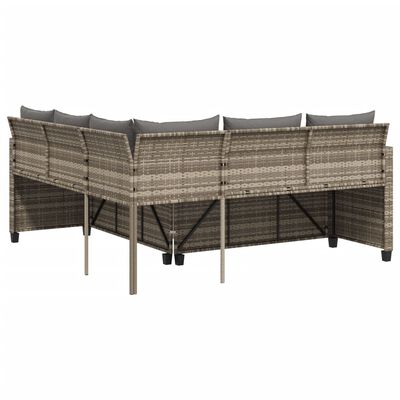 vidaXL Gartensofa in L-Form mit Tisch und Kissen Grau Poly Rattan