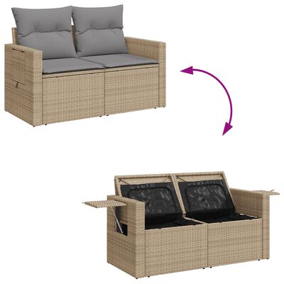 vidaXL 7-tlg. Garten-Sofagarnitur mit Kissen Beige Poly Rattan