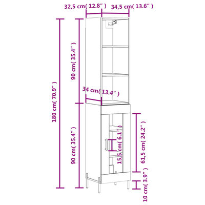 vidaXL Highboard Betongrau 34,5x34x180 cm Holzwerkstoff