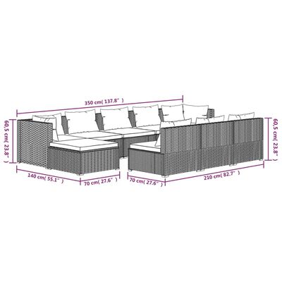 vidaXL 10-tlg. Garten-Lounge-Set mit Kissen Braun Poly Rattan