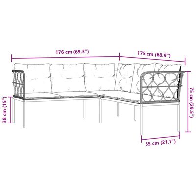 vidaXL Garten-Sofagarnitur mit Kissen Schwarz Stahl und Textilene