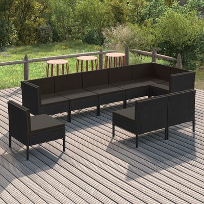 vidaXL 9-tlg. Garten-Lounge-Set mit Auflagen Poly Rattan Schwarz