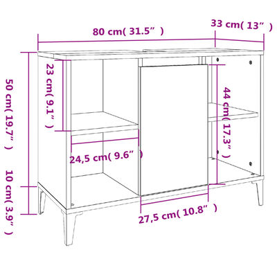 vidaXL Waschbeckenunterschrank Hochglanz-Weiß 80x33x60cm Holzwerkstoff