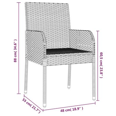 vidaXL 7-tlg. Garten-Essgruppe mit Kissen Schwarz Poly Rattan