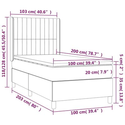 vidaXL Boxspringbett mit Matratze & LED Dunkelblau 100x200 cm Samt