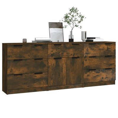 vidaXL 3-tlg. Sideboard Räuchereiche Holzwerkstoff