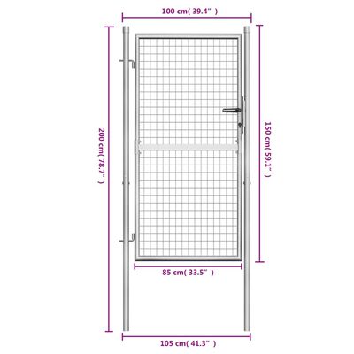 vidaXL Gartentor Verzinkter Stahl 105x200 cm Silbern