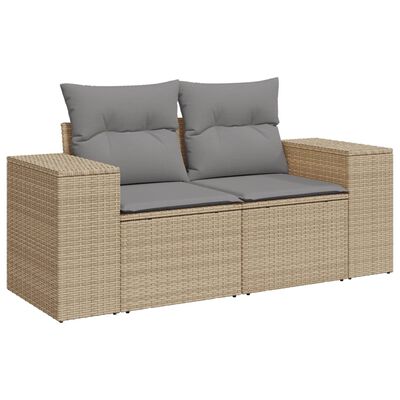 vidaXL 9-tlg. Garten-Sofagarnitur mit Kissen Beige Poly Rattan