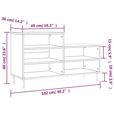 vidaXL Schuhregal Hochglanz-Weiß 102x36x60 cm Holzwerkstoff