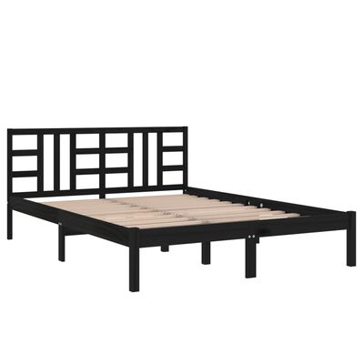 vidaXL Massivholzbett Schwarz 135x190 cm